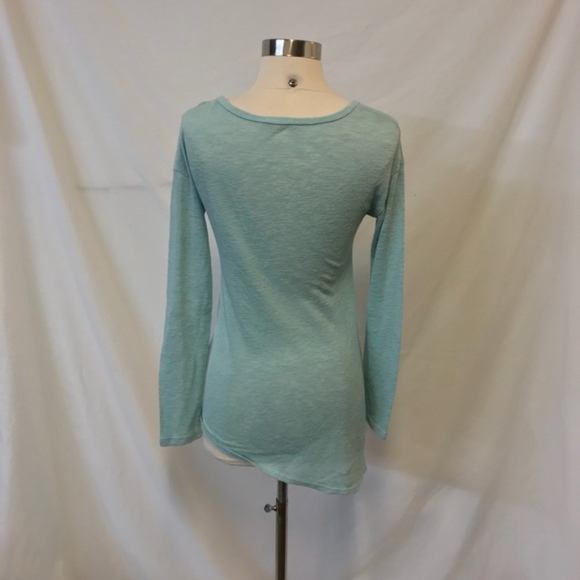 Soprano Light Blue Knit Sheer Asymmetrical Hem Top Small - Picture 5 of 7